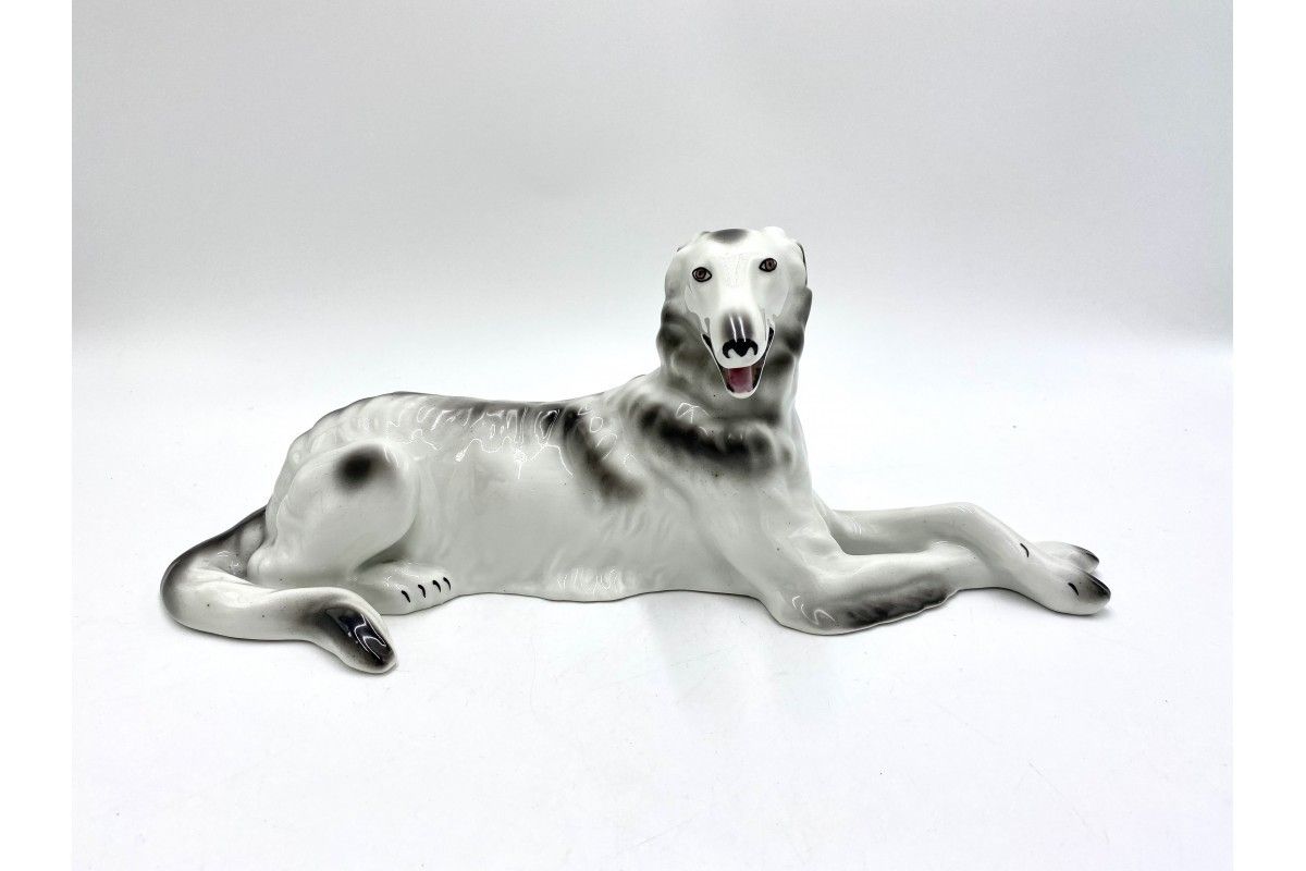 Porcelain Figurine Of Russian Borzoi Greyhound, Bogucice, 1960s photo furniture
