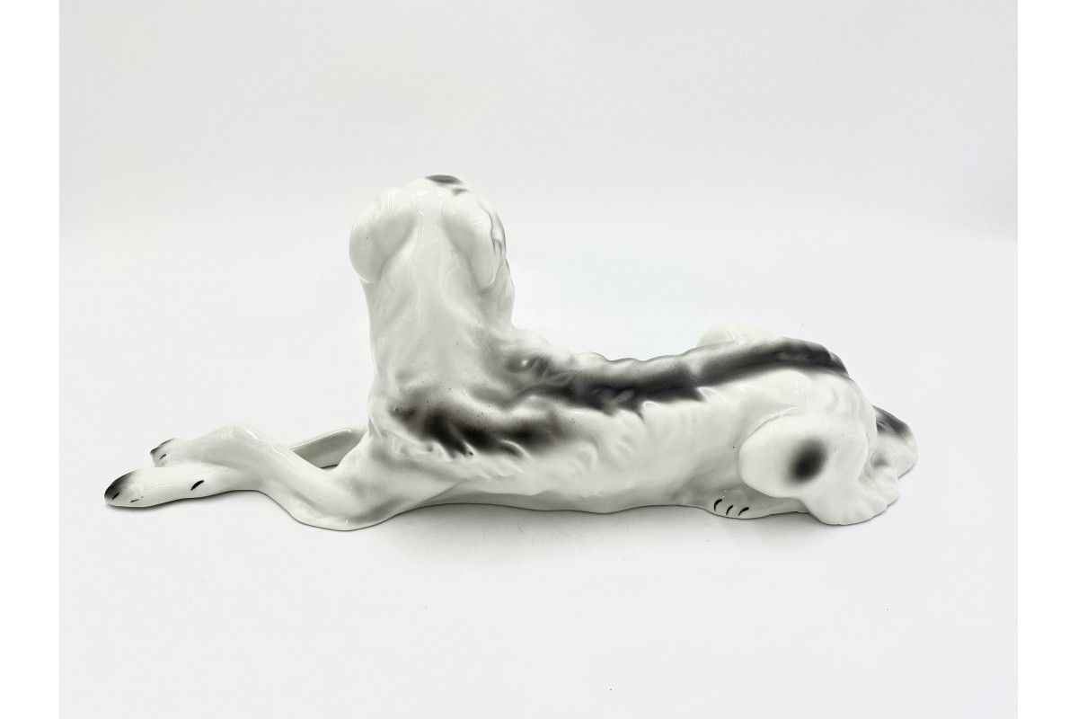 Porcelain Figurine Of Russian Borzoi Greyhound, Bogucice, 1960s photo Art