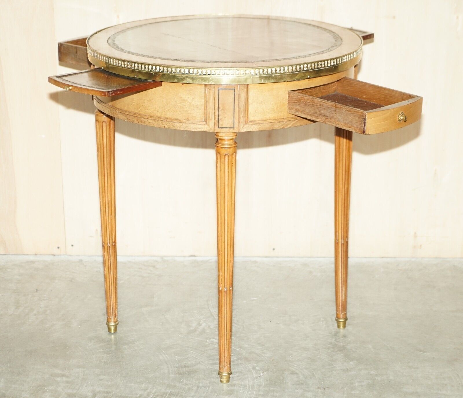 photo furniture Restored Antique Napoleon III Occasional Table Brown Leather Top Butlers Trays