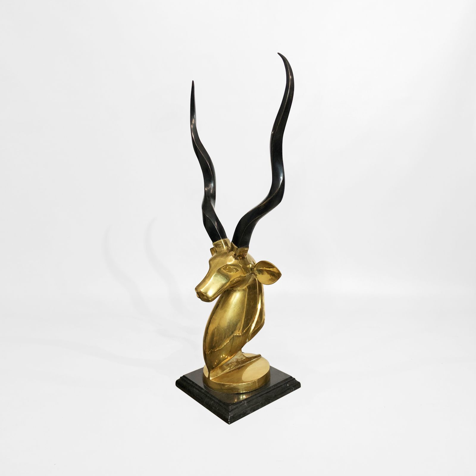 Brass Antelope Head Sculpture 1970s Kudu Hollywood Regency Karl Springer Horns photo vintage