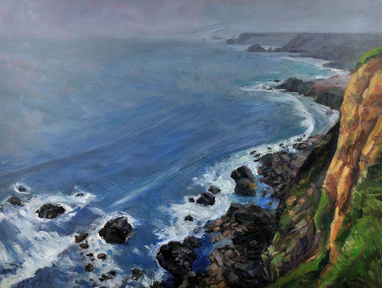 Robert Jones B.1943. English. The North Cliffs, Cornwall. The Wild Cornish Atlantic Coast. Framed Expansive Seascape Oil Painting. photo furniture