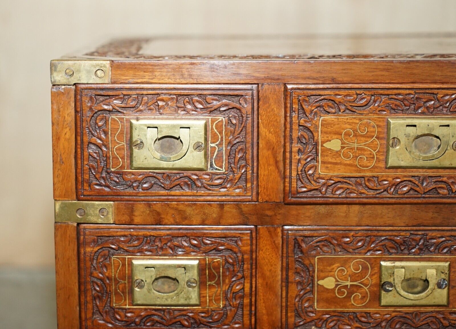 Small Antique Anglo Indian Military Campaign Brass Side Table Tea Chest Drawers photo Furniture