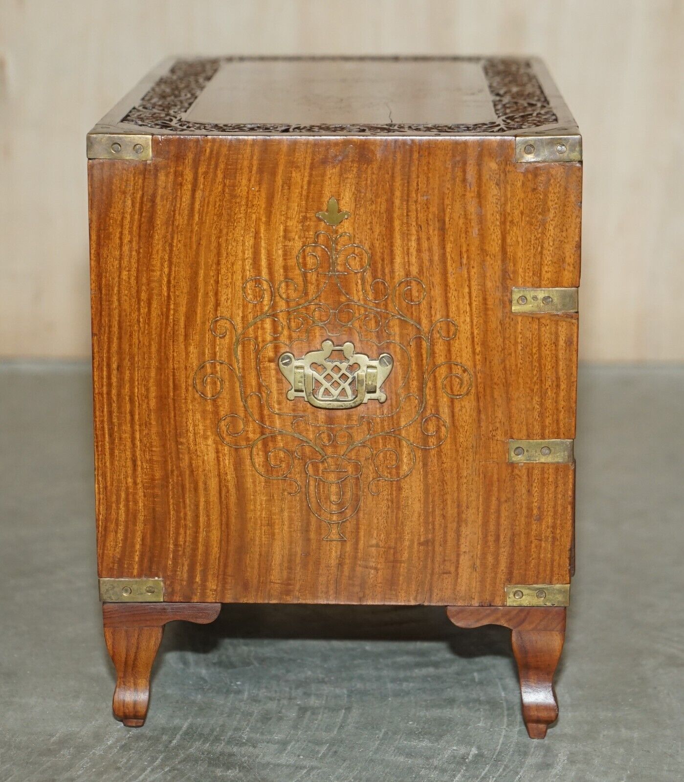 Small Antique Anglo Indian Military Campaign Brass Side Table Tea Chest Drawers photo vintage