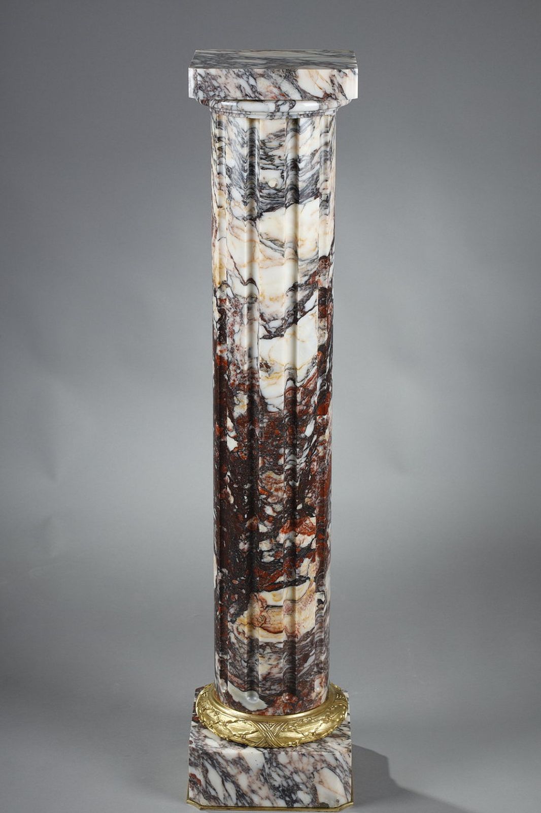 Arlequin Breche" Marble Column With Fluted Shaft, 19th Century photo for sale