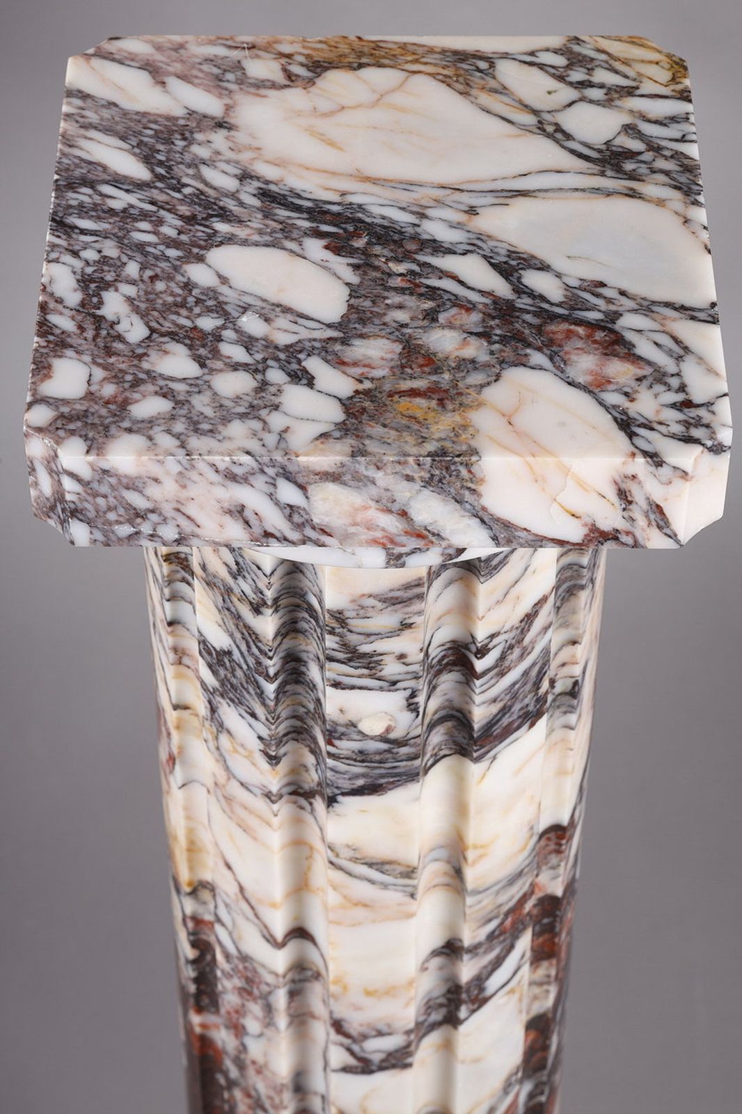 Arlequin Breche" Marble Column With Fluted Shaft, 19th Century photo vinterior