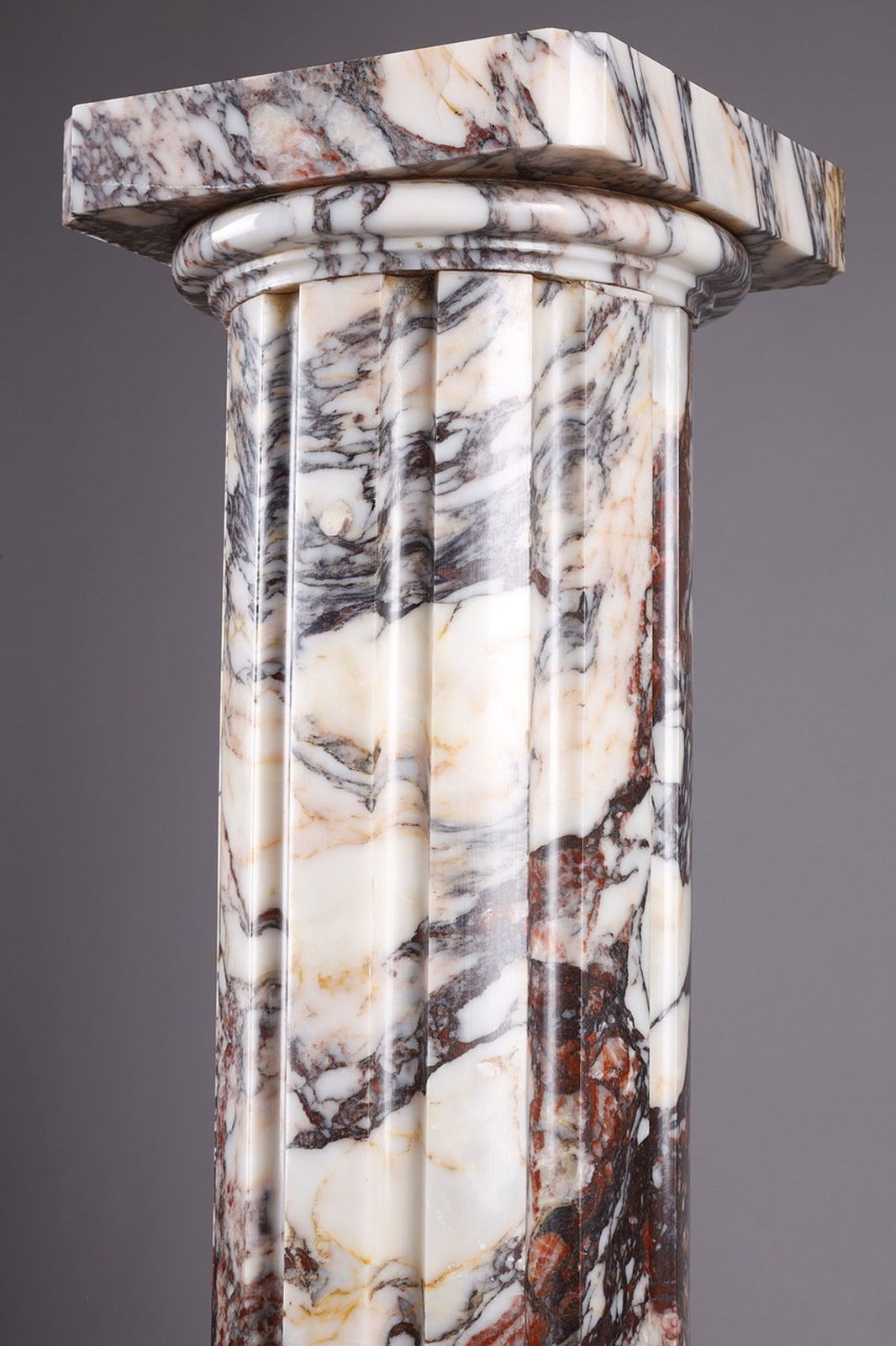 Arlequin Breche" Marble Column With Fluted Shaft, 19th Century photo vintage