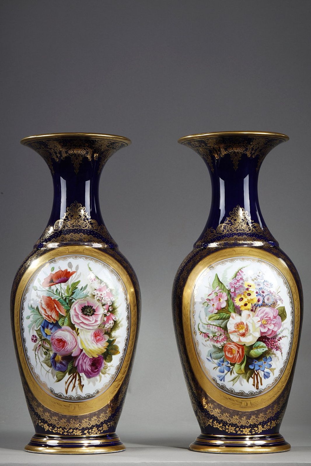 Pair Of Large Porcelain Vases With "Valentine Blue" Background