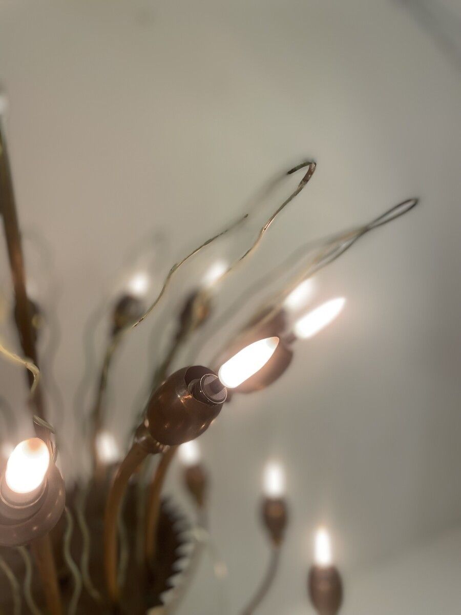 Mid Century Modern Italian Chandelier In Brass & Glass photo 5520.0