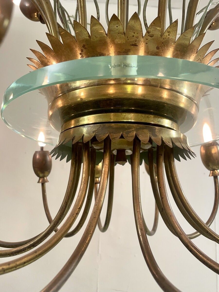 photo furniture Mid Century Modern Italian Chandelier In Brass & Glass