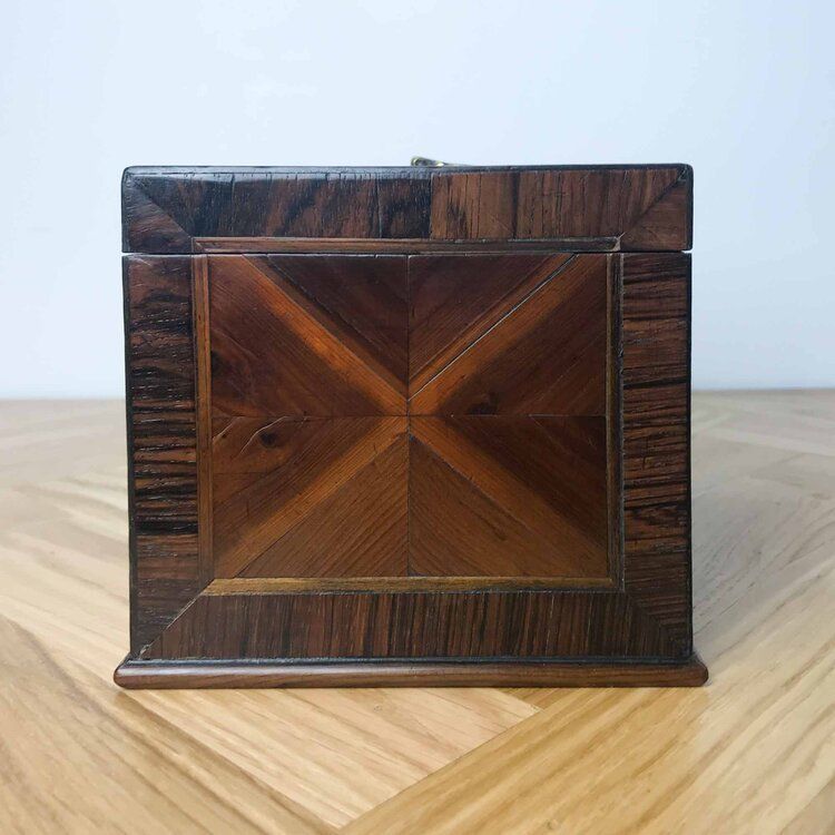Antique Tea Caddy In Mahogany And Amboyna Veneer, C1800 photo vintage