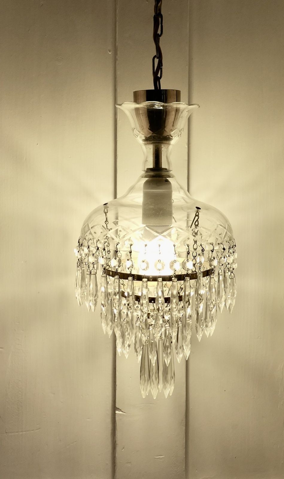 Large French Waterfall Crystal Chandelier photo vintage