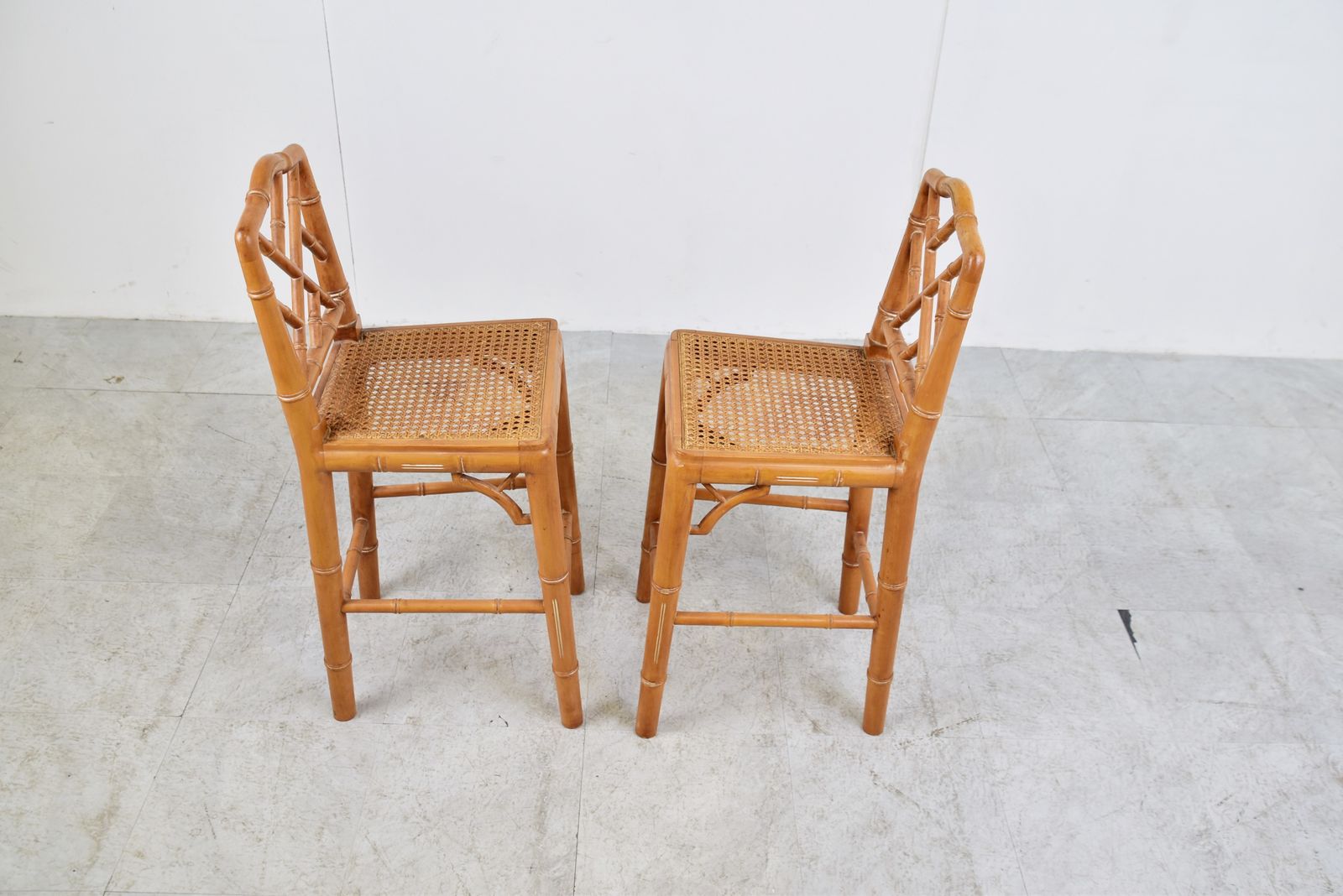 Pair Of Faux Bamboo Children Chairs, 1960s photo for sale