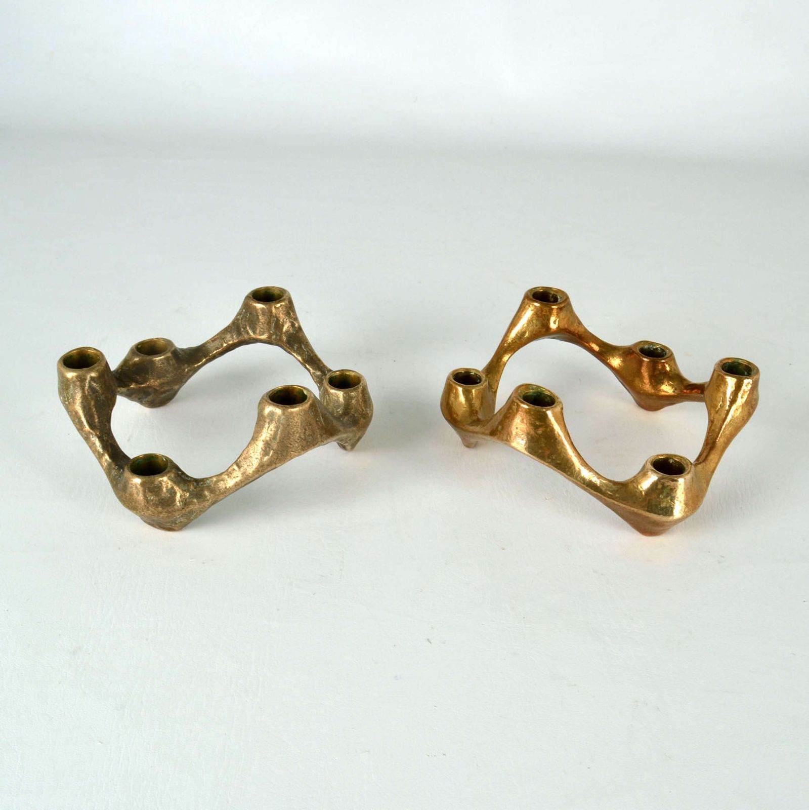 Pair Of Organic Bronze Candelabra For Six Candles photo vintage