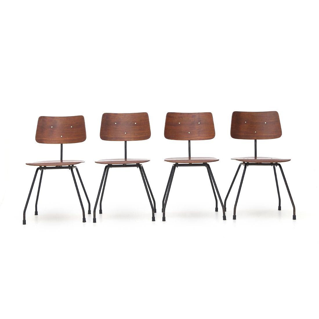 4 Chairs In Curved Plywood And Metal, 1950s photo 940.0