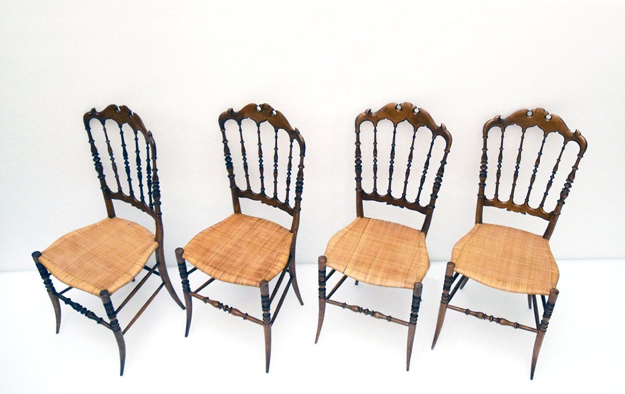 Chiavarina Chairs In Cherry Wood With Straw Seat, 1920s, Set Of 4 photo furniture