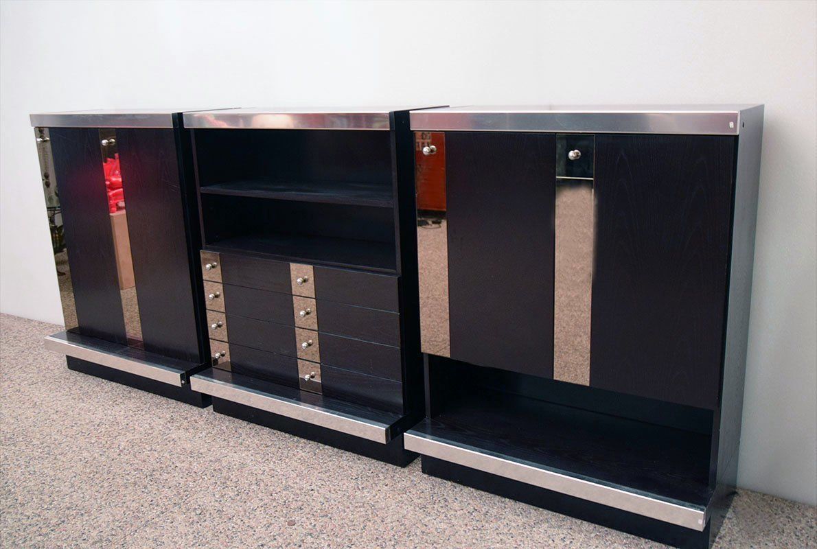 Modular Sideboard In Wengé Wood, Steel And Mirror From Sormani, 1970s, Set Of 3 photo Furniture