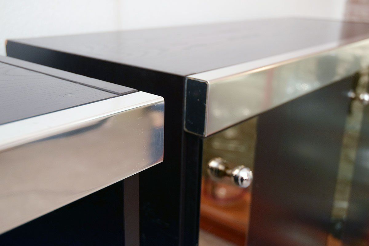 Modular Sideboard In Wengé Wood, Steel And Mirror From Sormani, 1970s, Set Of 3 photo buy