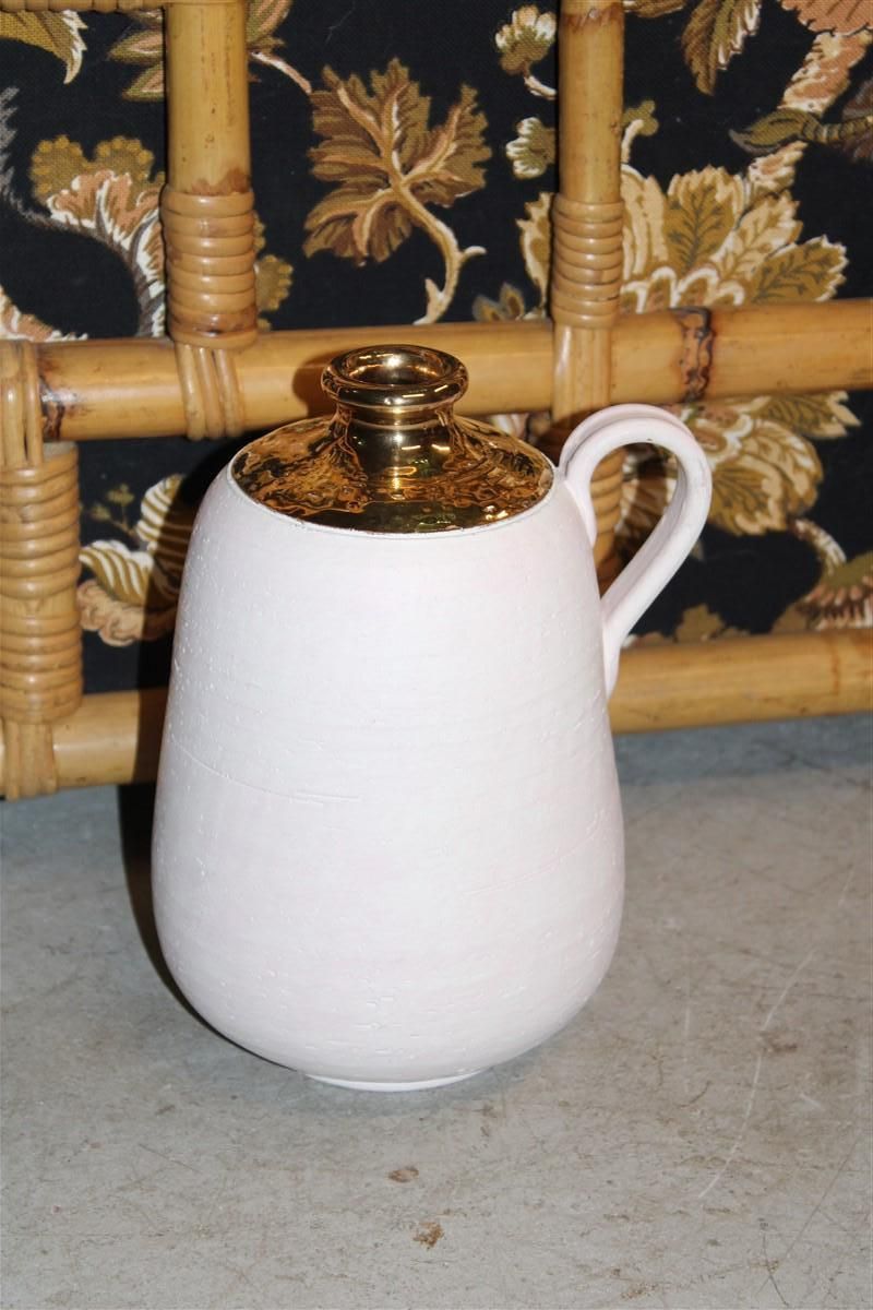 Italian Vase Ceramic Gold 24kt Bitossi Aldo Londi 1970 photo for sale