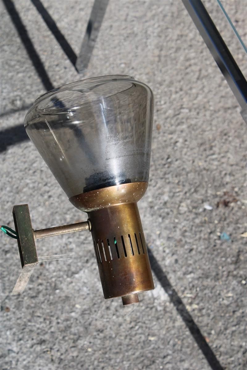 Pair Wall Lights Mid Century Italian Design Brass Parts And Murano Glass 1950s photo for sale