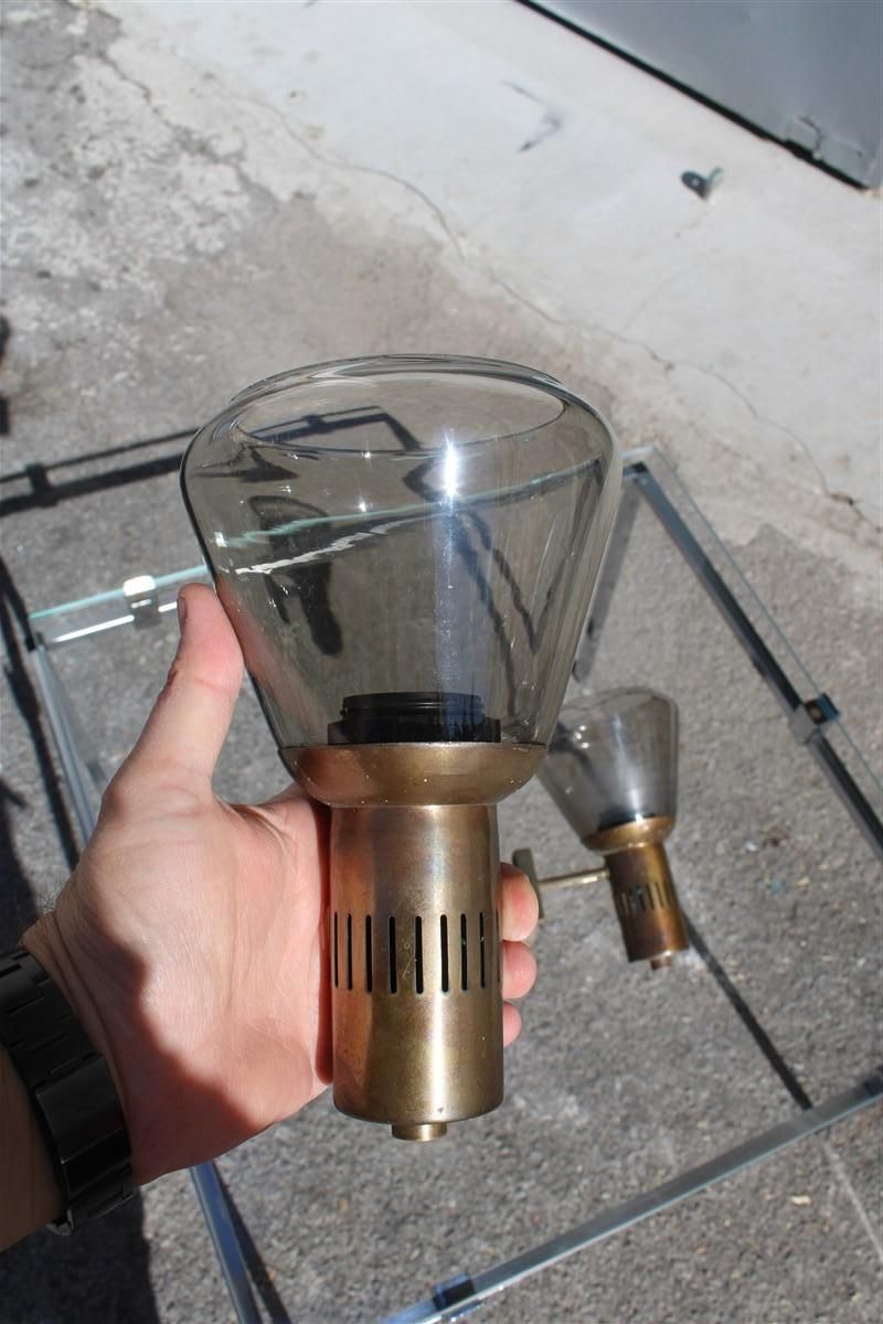 Pair Wall Lights Mid Century Italian Design Brass Parts And Murano Glass 1950s photo 966.0