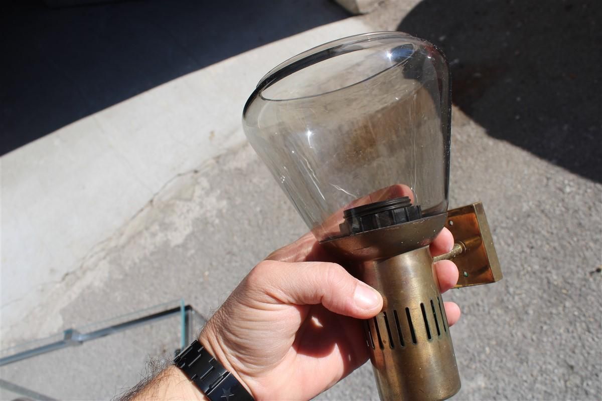 Pair Wall Lights Mid Century Italian Design Brass Parts And Murano Glass 1950s photo vintage
