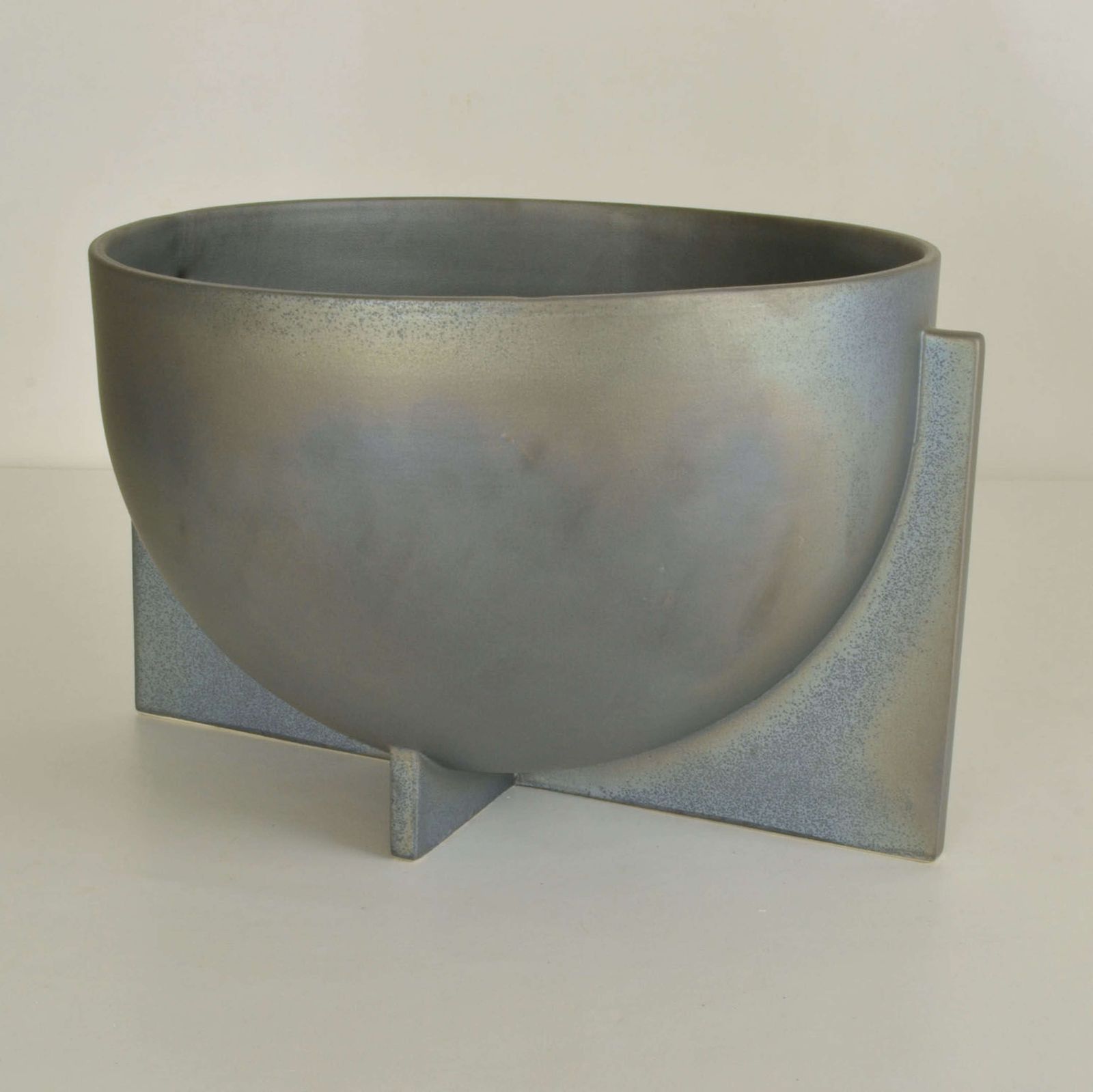 Modern Sculptural Ceramic Vases In Metallic Grey Glaze photo for sale