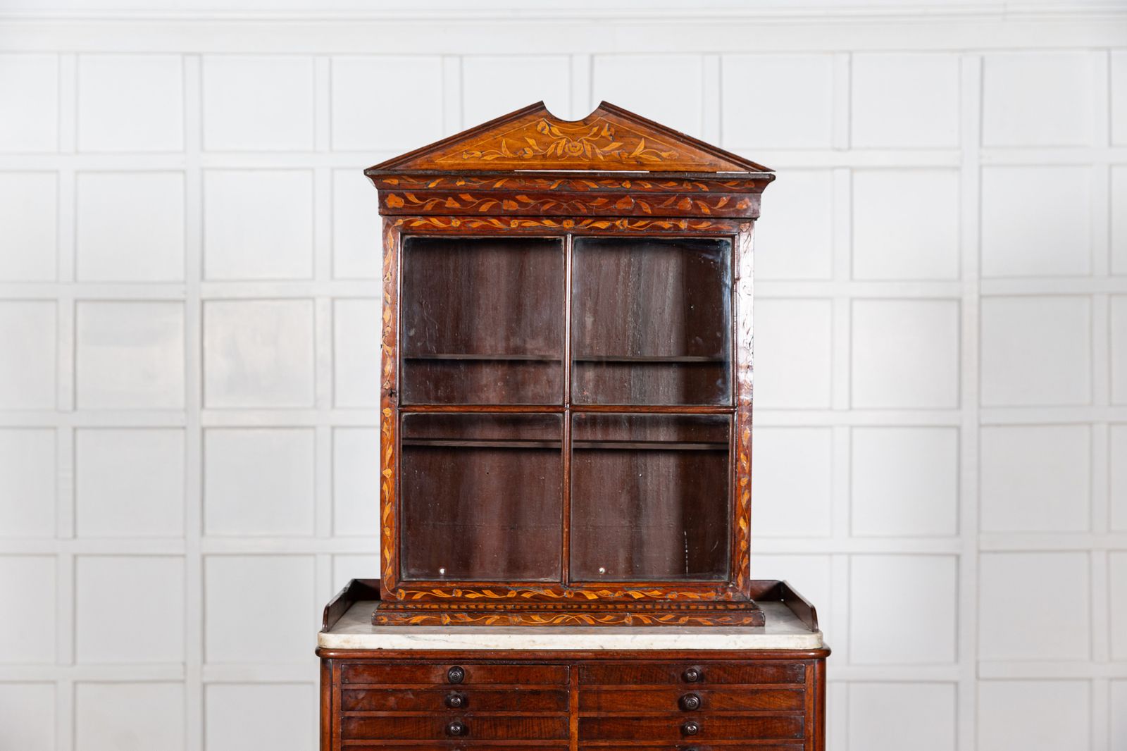 19th Century Dutch Mahogany Marquetry Inlaid Display Cabinet photo for sale