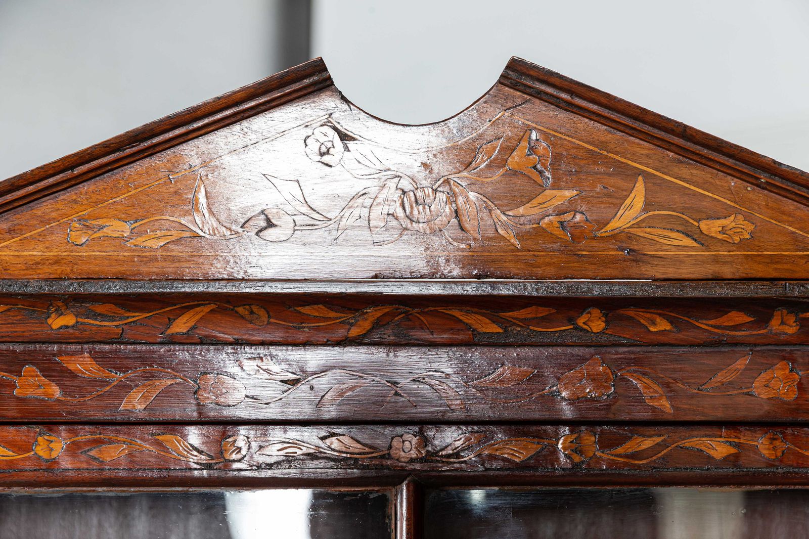 photo for sale 19th Century Dutch Mahogany Marquetry Inlaid Display Cabinet
