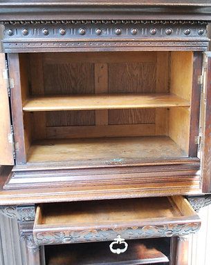 photo for sale Antique Italian Oak Renaissance Revival Collectors Cabinet On Stand