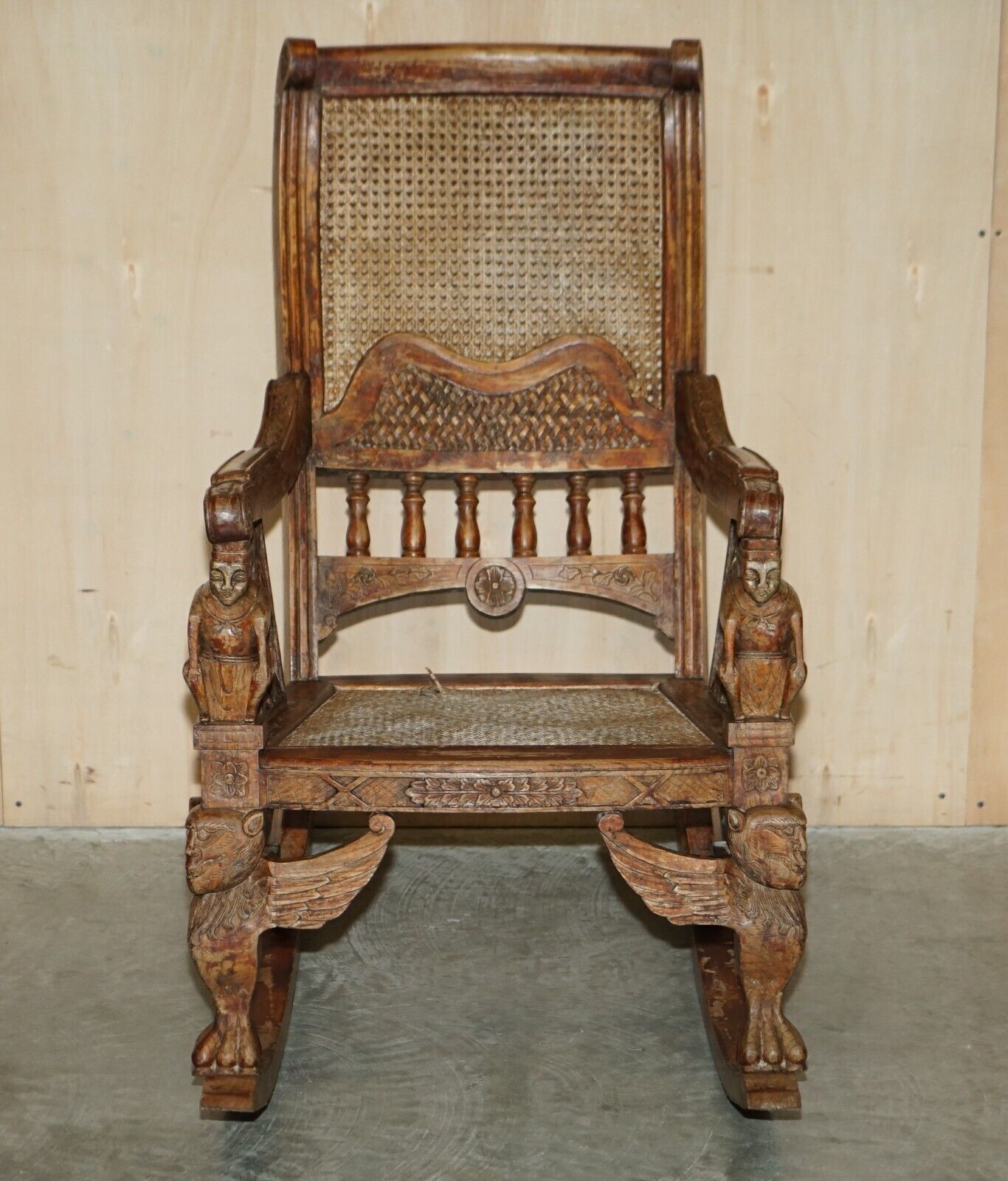 Hand Carved Antique Original Tibetan Rocking Armchair Must See Collectors Piece photo furniture