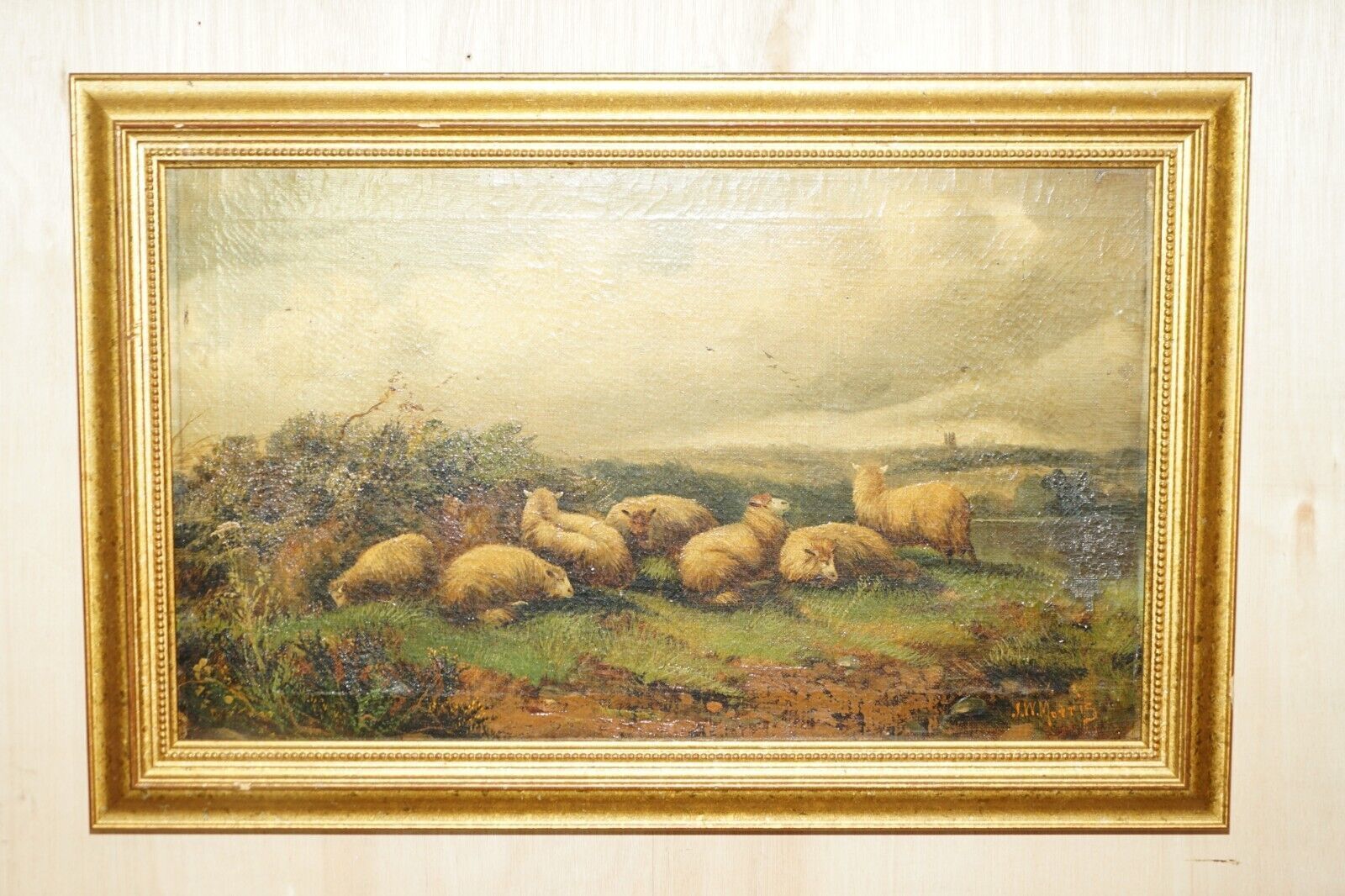 Pair Of Antique Original John W Morris 1865 1924 Landscape Sheep Oil Paintings photo furniture