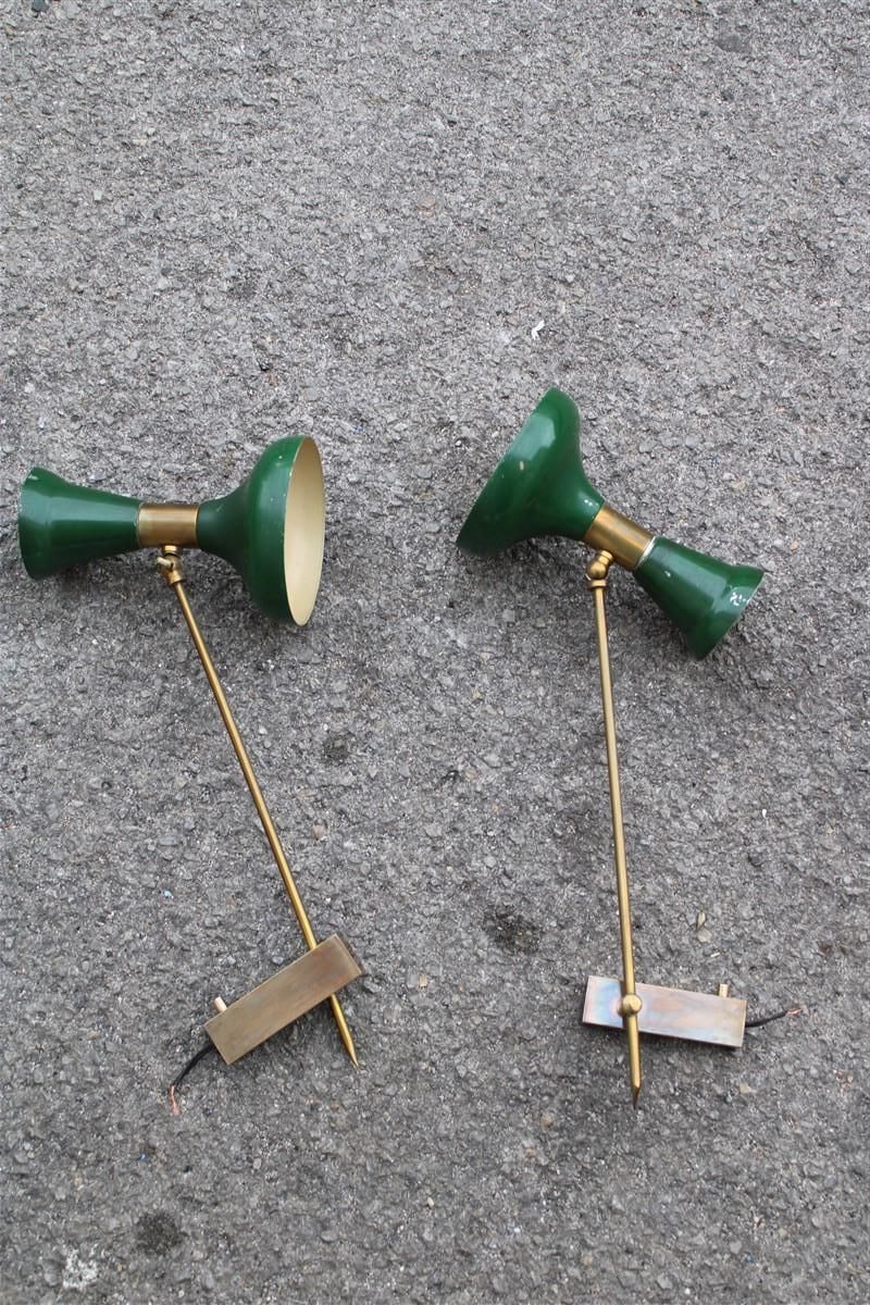 Pair Of Articulated Wall Lamps In Mid Century Italian Green Brass Gold Stilnovo photo furniture