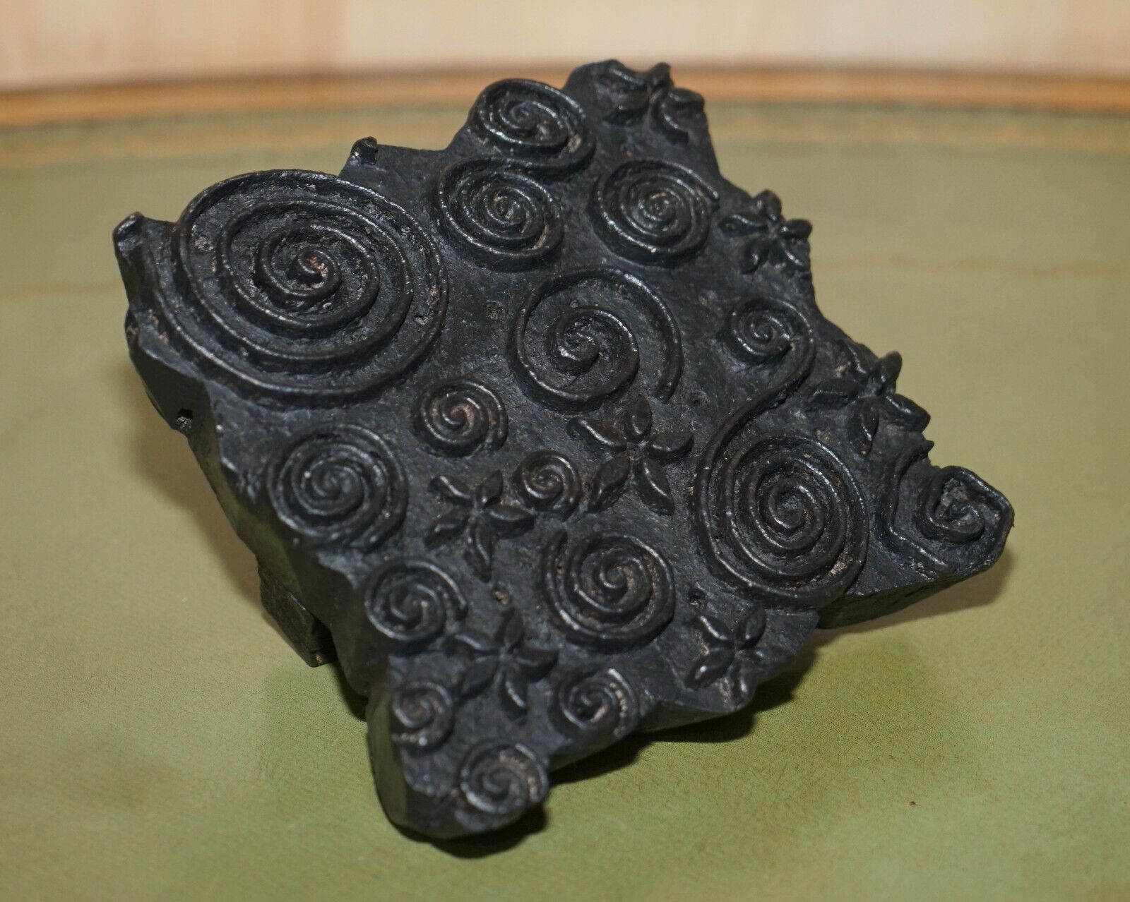 Swirly Very Collectable Antique Hand Carved Floral Printing Block For Wallpaper photo for sale