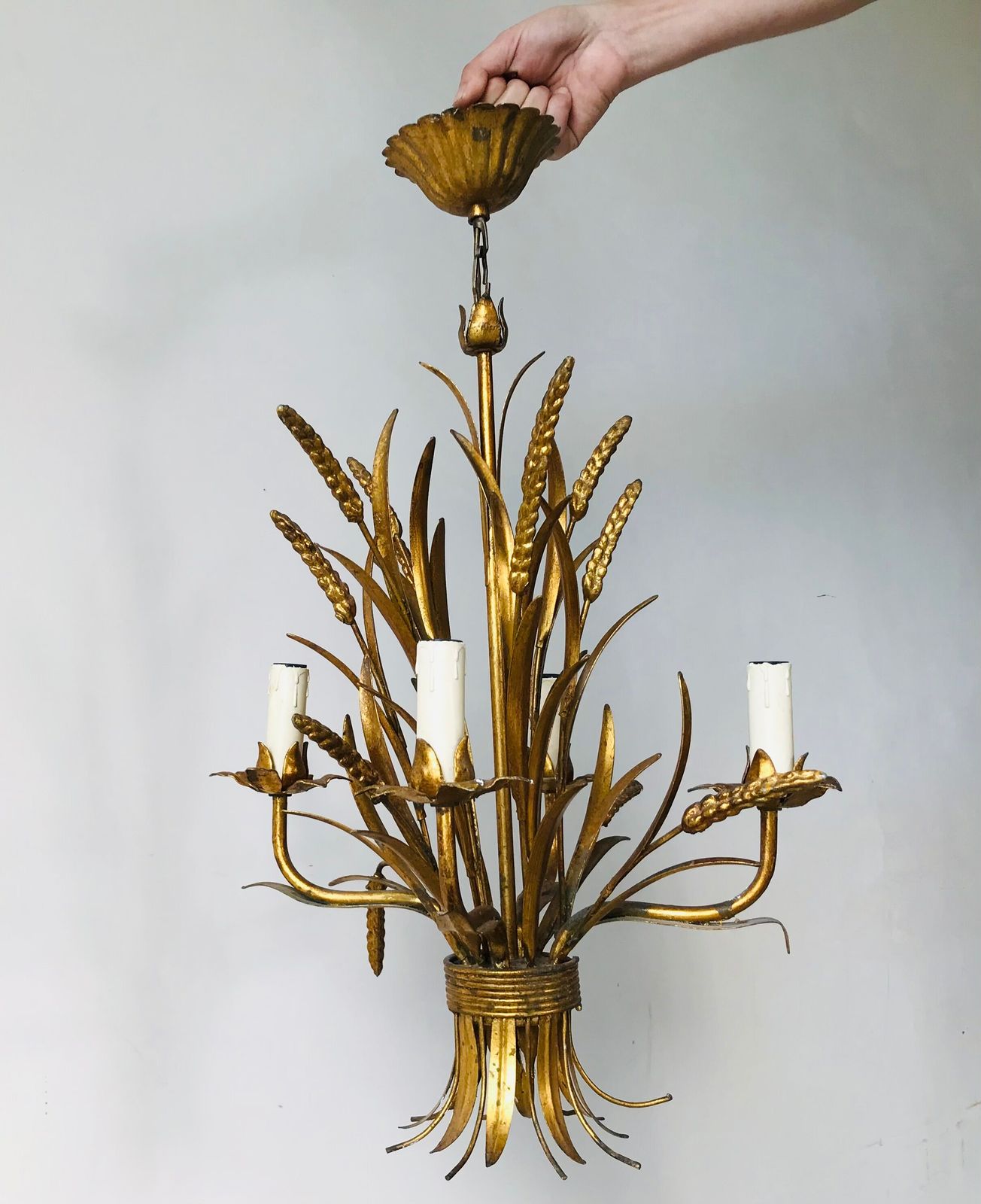Ears Of Wheat Chandelier In Gilded Metal, Circa 1960 photo 507.0