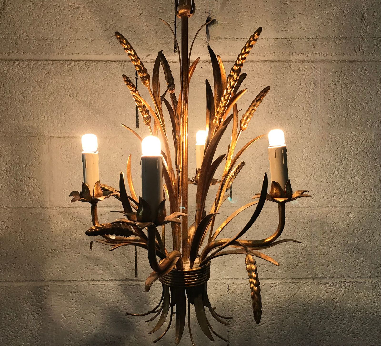 Ears Of Wheat Chandelier In Gilded Metal, Circa 1960 photo buy