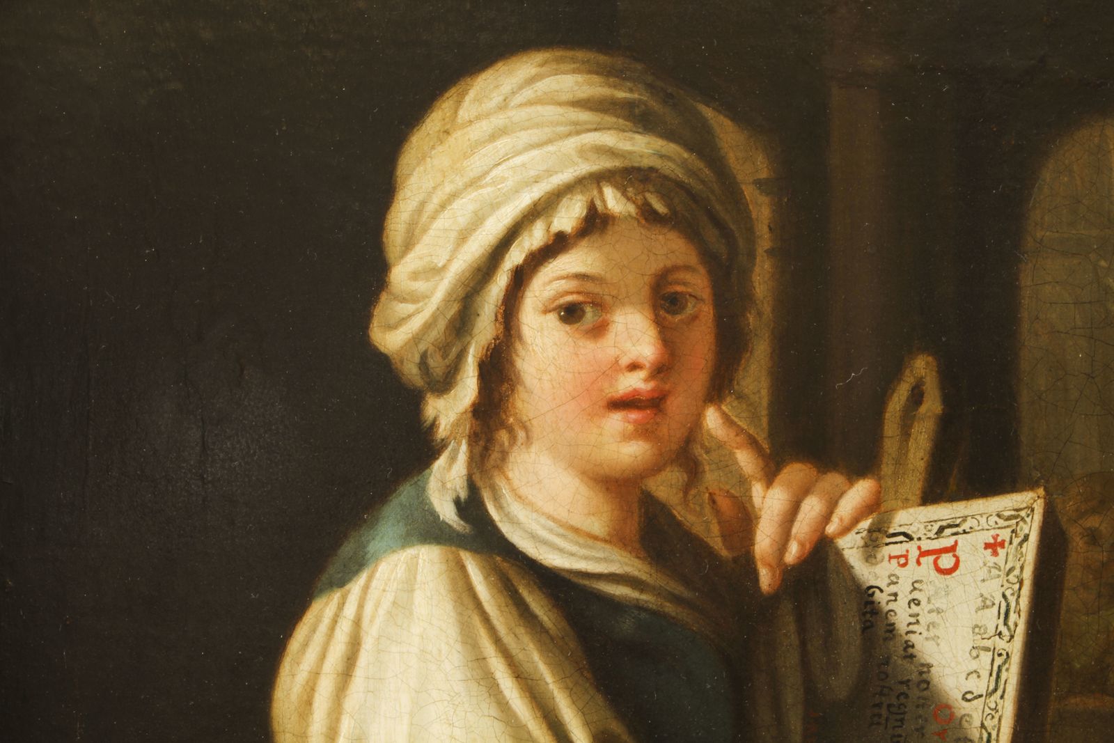 Antique Italian School Oil Painting "Young Lady Reading A Scroll"  19th C photo vintage