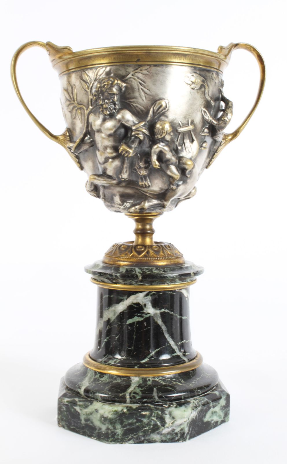 photo buy Antique Pair French Grand Tour Silvered Bronze Pedestal Urns C1860 19th C