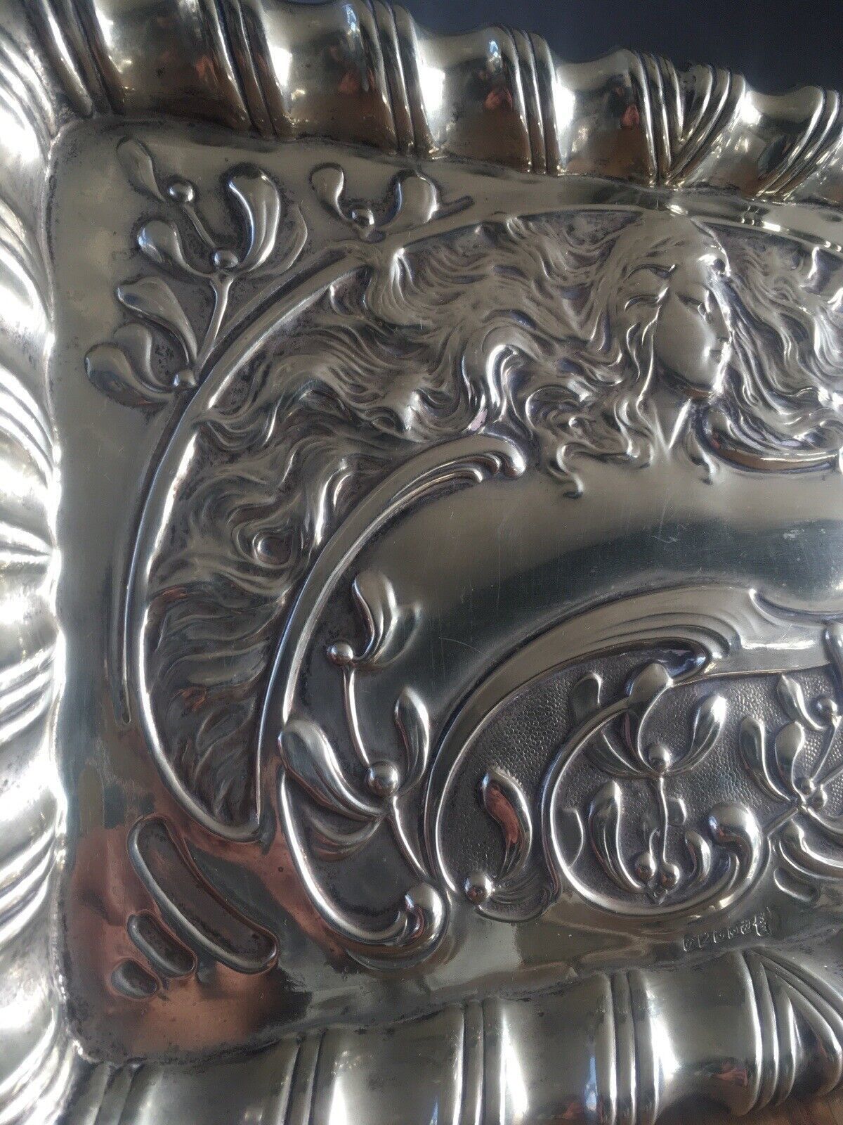 Antique C1900 Art Nouveau Reynolds & Westwood Lady Maiden Epns Silver Card Tray photo vinterior