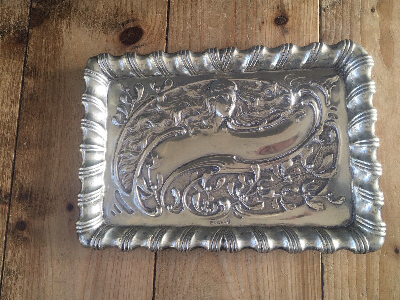 Antique C1900 Art Nouveau Reynolds & Westwood Lady Maiden Epns Silver Card Tray photo vintage