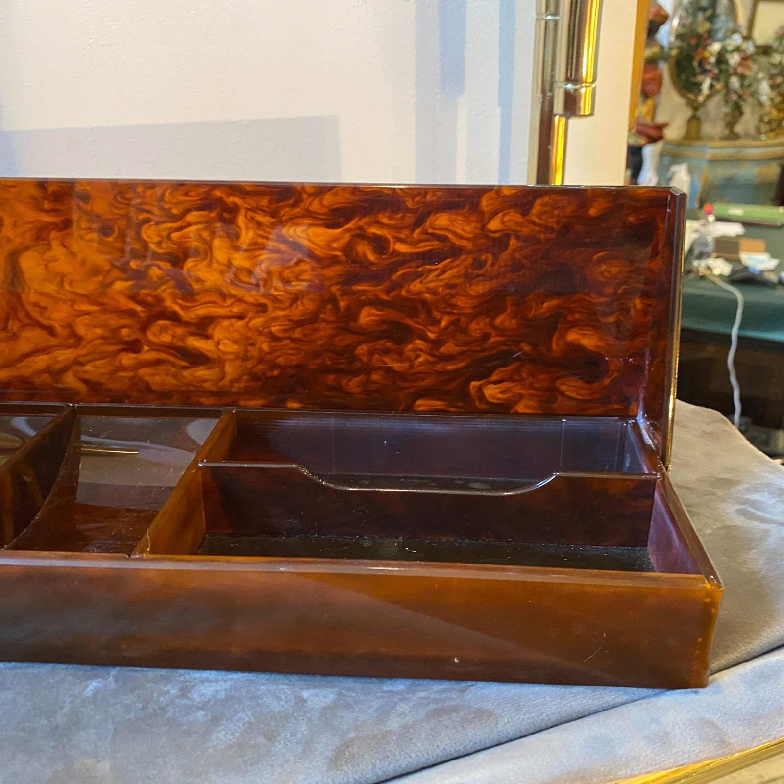 1970s Mid Century Modern Lucite Fake Tortoise Italian Jewelry Box photo 504.0