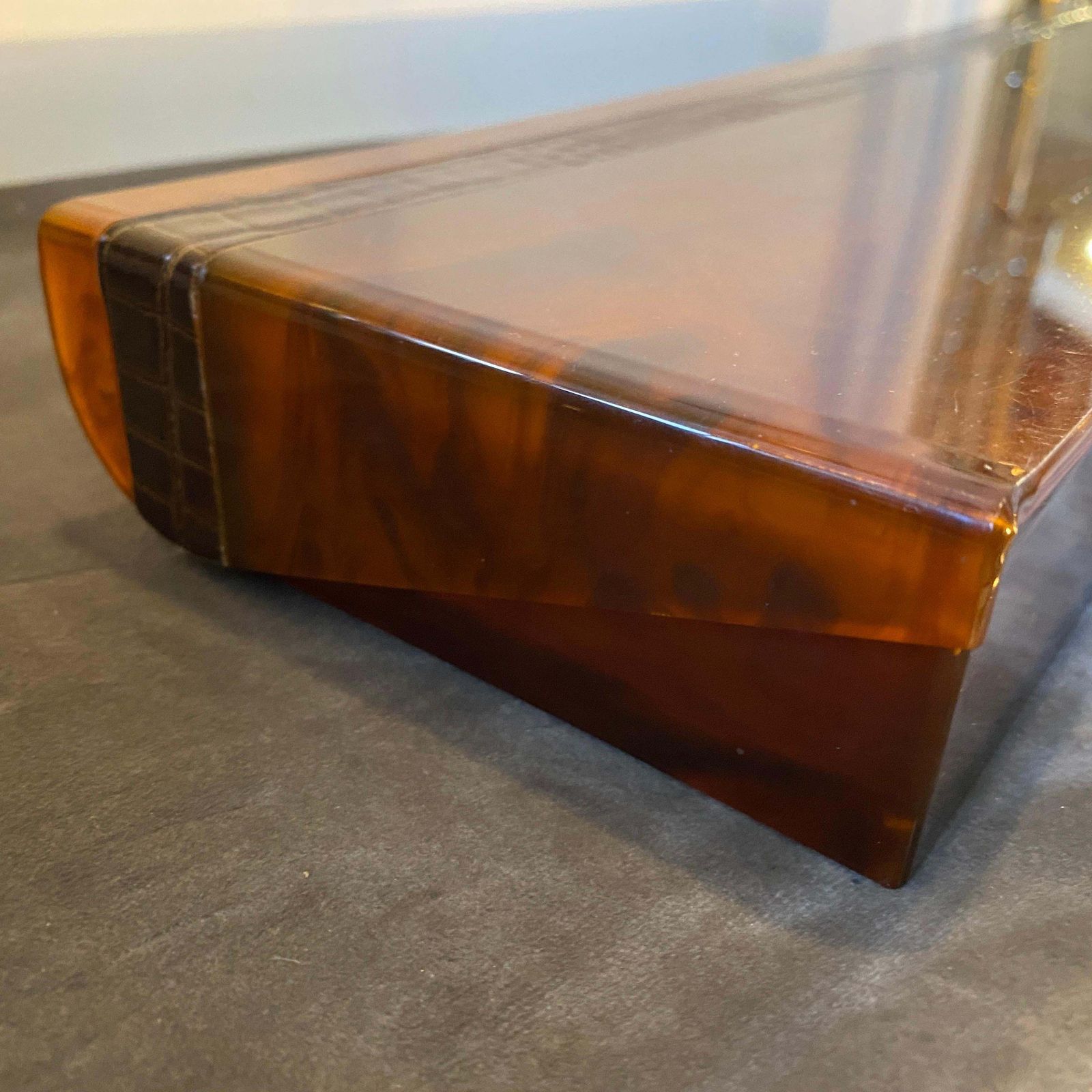 1970s Mid Century Modern Lucite Fake Tortoise Italian Jewelry Box photo vintage