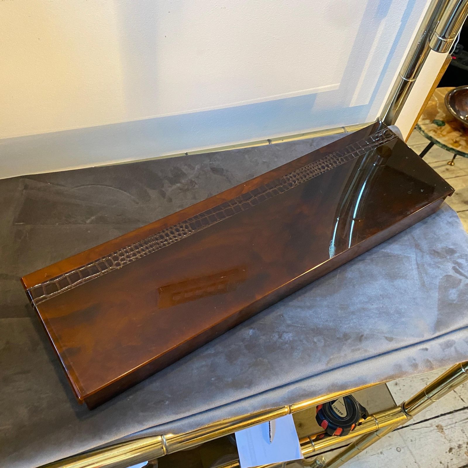 Home Decor 1970s Mid Century Modern Lucite Fake Tortoise Italian Jewelry Box photo