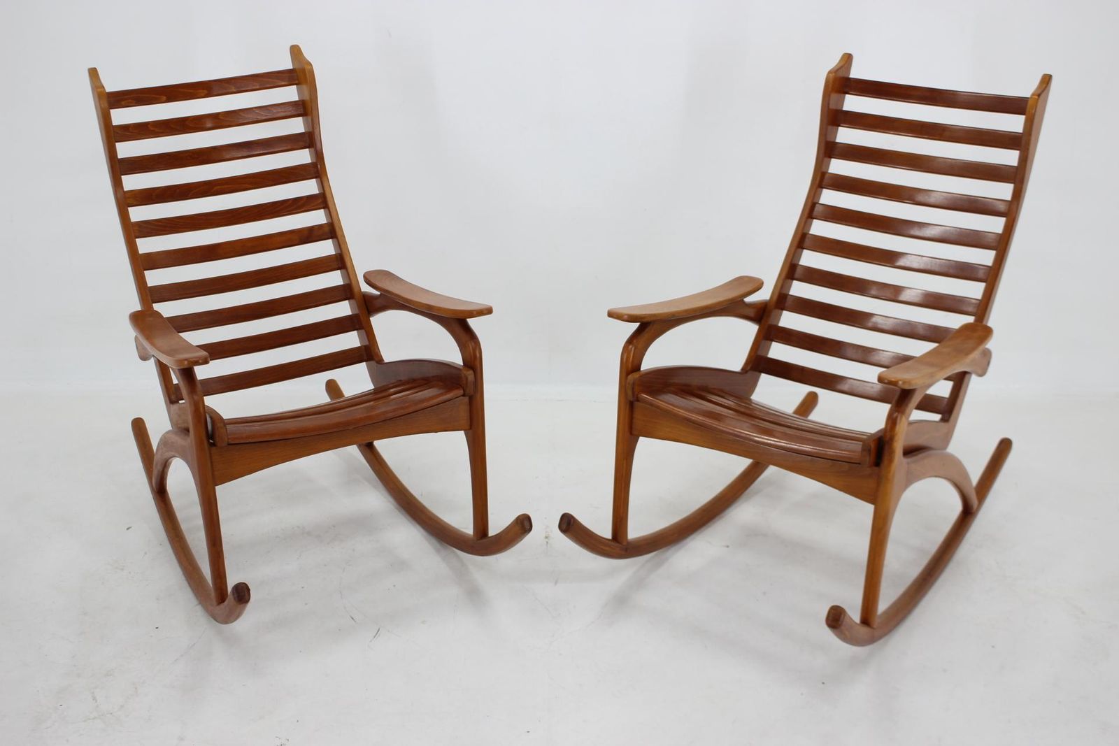 1960s Pair Of Rare Beech Rocking Chairs By Uluv, Czechoslovakia photo furniture