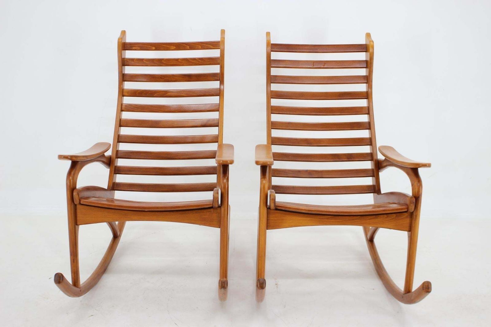 1960s Pair Of Rare Beech Rocking Chairs By Uluv, Czechoslovakia photo Furniture