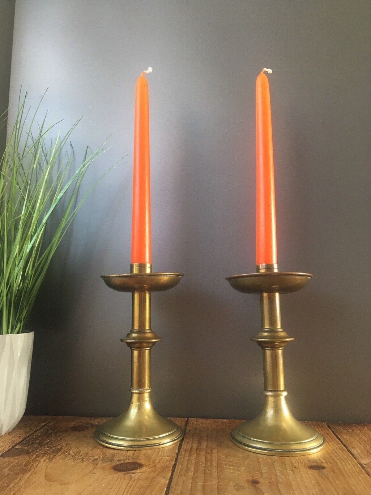 Pair Of English Antique Gothic Brass Altar Candlesticks Candle Holders Pugin photo 130.0
