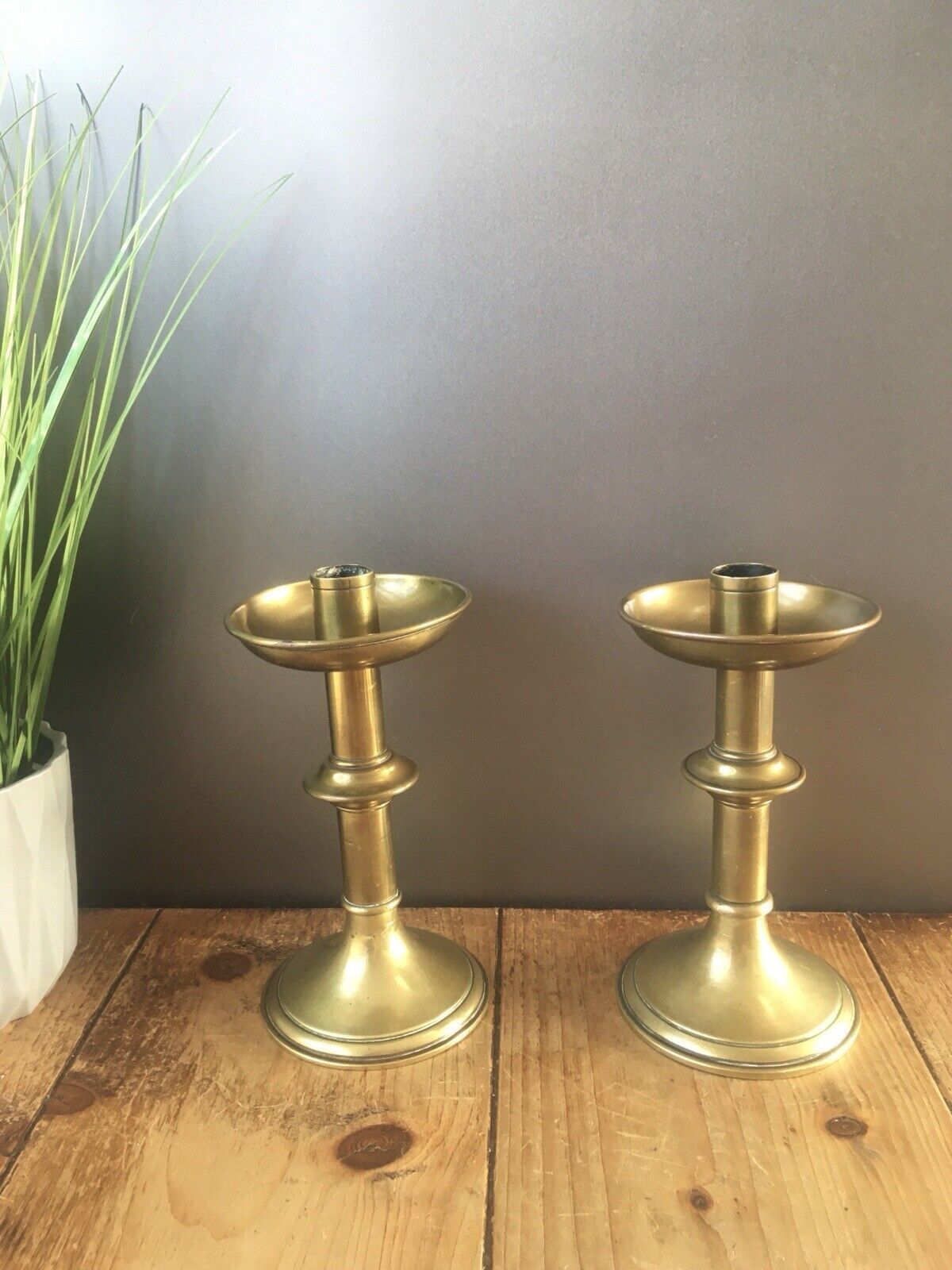 Pair Of English Antique Gothic Brass Altar Candlesticks Candle Holders Pugin photo buy