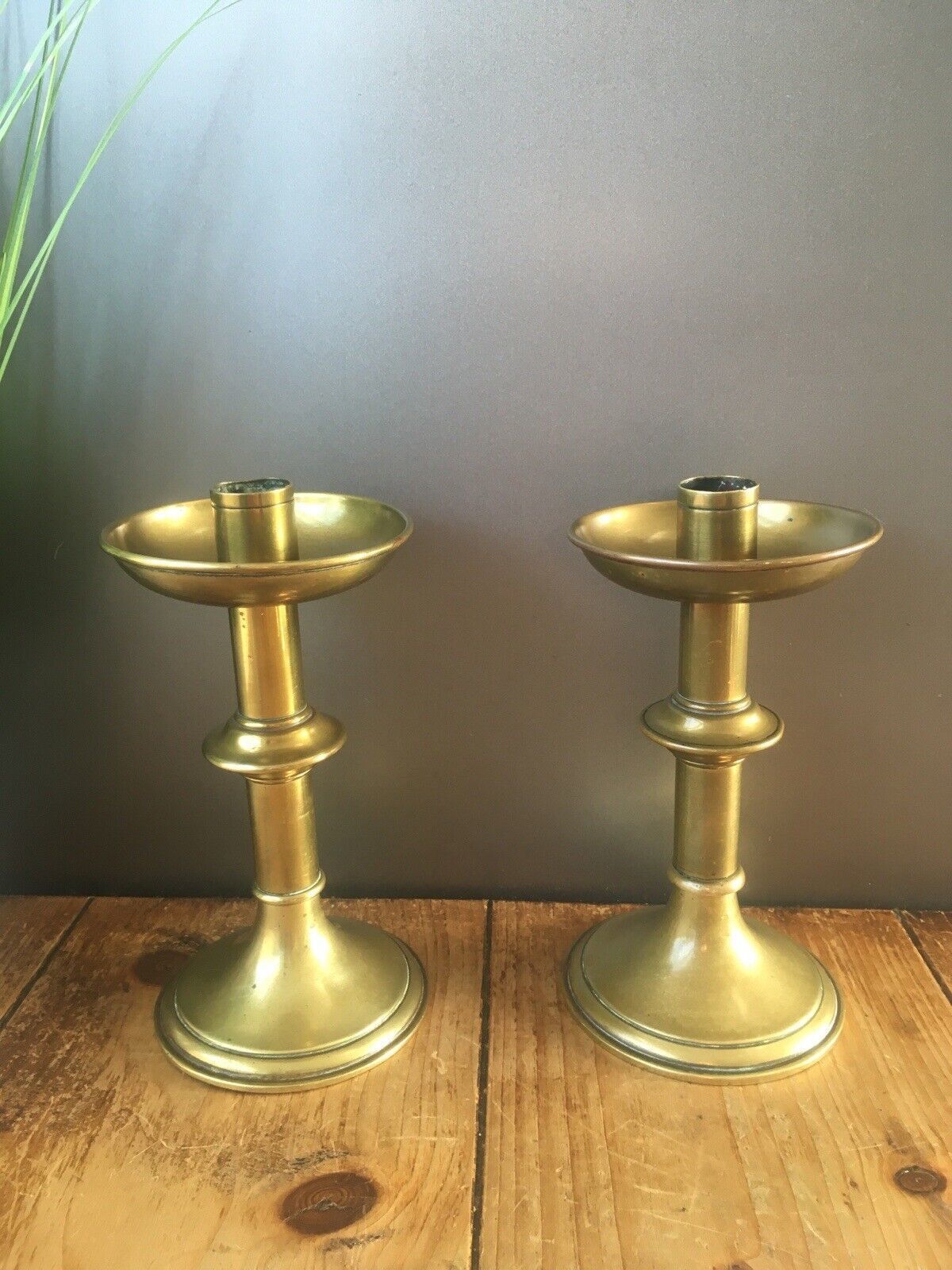 photo furniture Pair Of English Antique Gothic Brass Altar Candlesticks Candle Holders Pugin