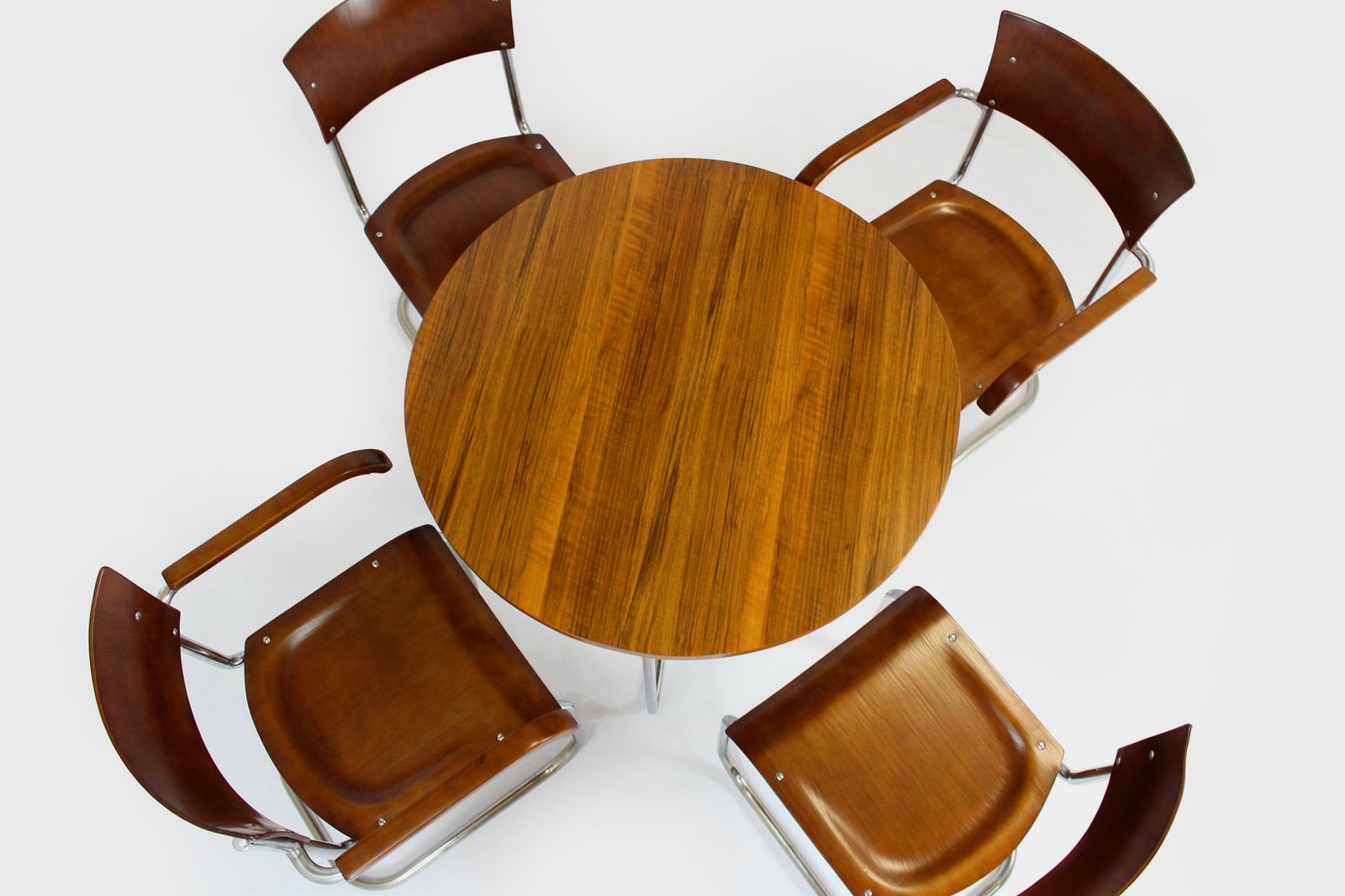 Restored Bauhaus Tubular Steel Set, Round Table And Four Chairs By Mart Stam, 1930s photo buy