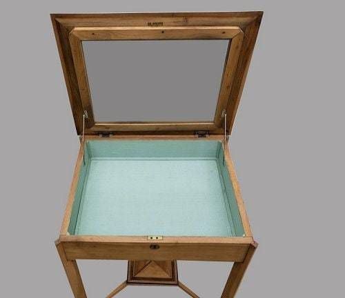 An Edwardian Beech Bijoutierie Glass Top Display Cabinet photo for sale