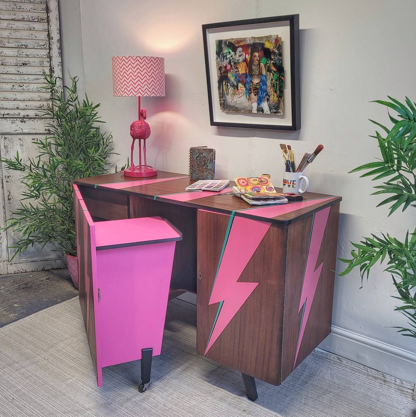 Commission Item Desk Home Office Mid Century Modern Ziggy Stardust  David Bowie  Lightning Bolt photo 1234.0